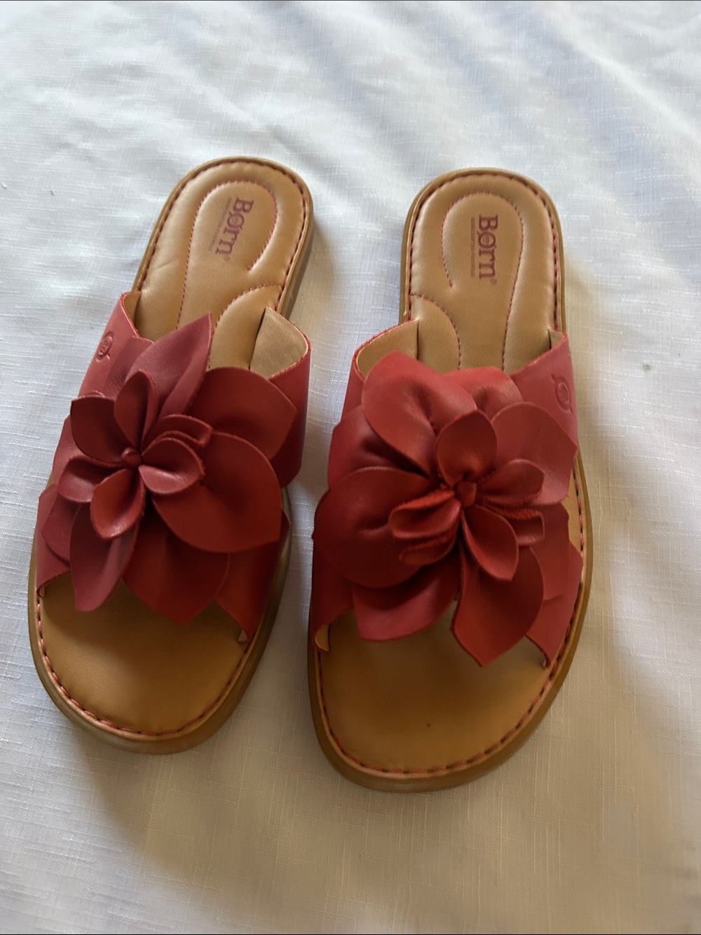Born Women's Coral-Red Floral Slide Sandals